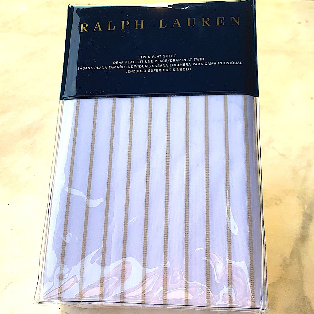 RALPH LAUREN PRESCOT STRIPE TWIN SILVER FLAT SHEET